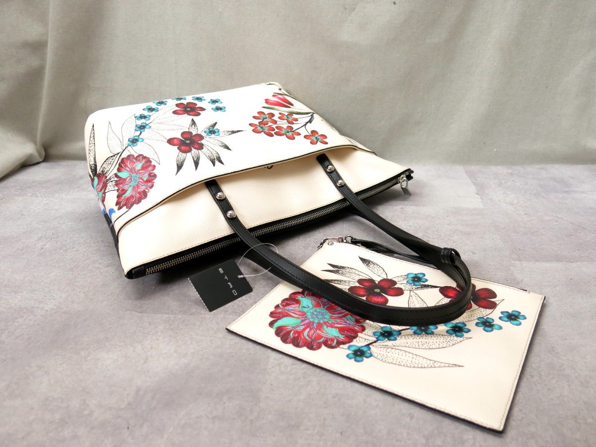 ○未使用○ETRO エトロ○花柄○PVC カーフ レザー 本革○トート バッグ 