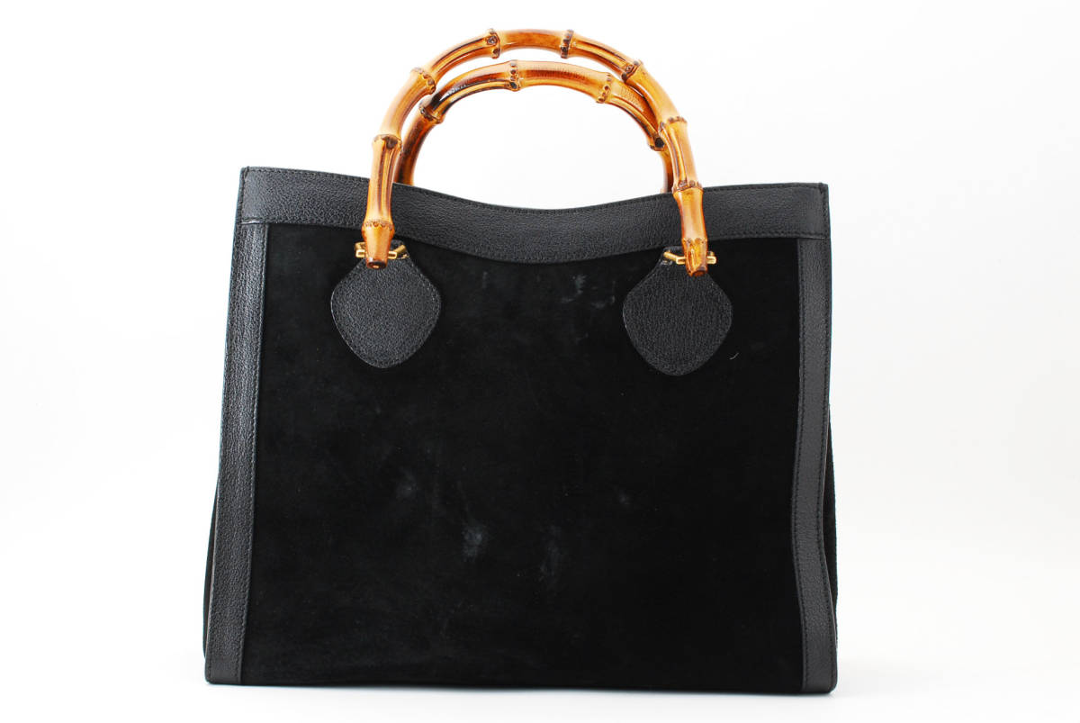 GUCCI オールドグッチ バンブー スエード トートバッグ 黒 A4可 GUCCI オールドグッチ バンブー スエード トートバッグ 黒 A4可 1円