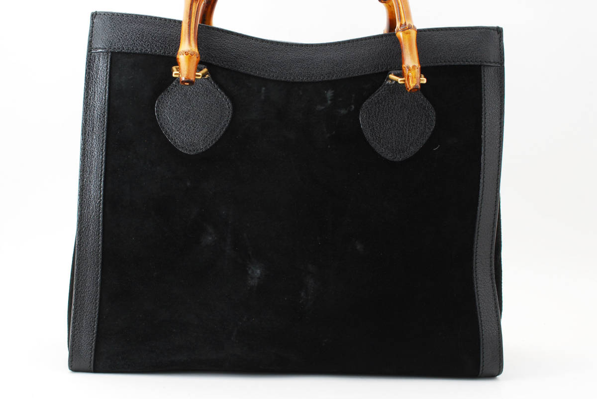 GUCCI オールドグッチ バンブー スエード トートバッグ 黒 A4可 1円