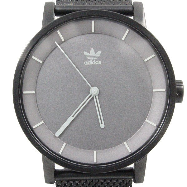 【美品】アディダス District M1 クォーツ メンズ 腕時計 ブラック グレー文字盤 純正SSベルト Z042068-00【いおき質店】