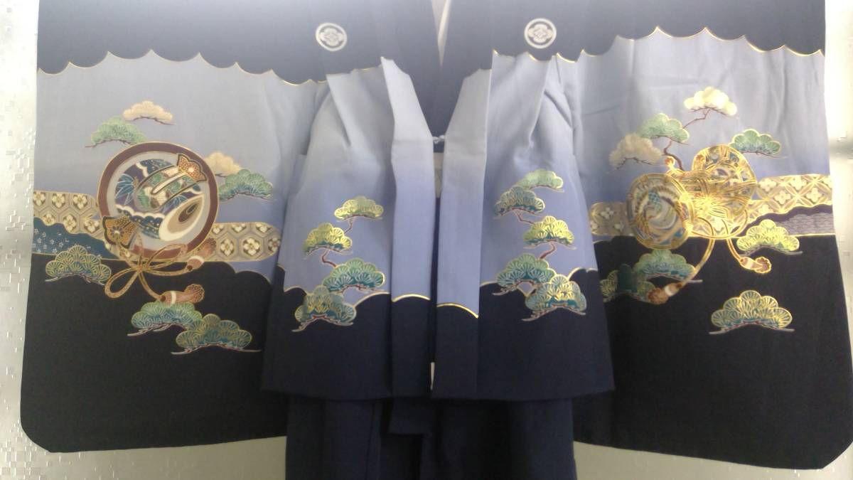 男の子【子供用羽織セット】羽織 着物 襦袢 家紋入り 五つ紋 丸に木瓜