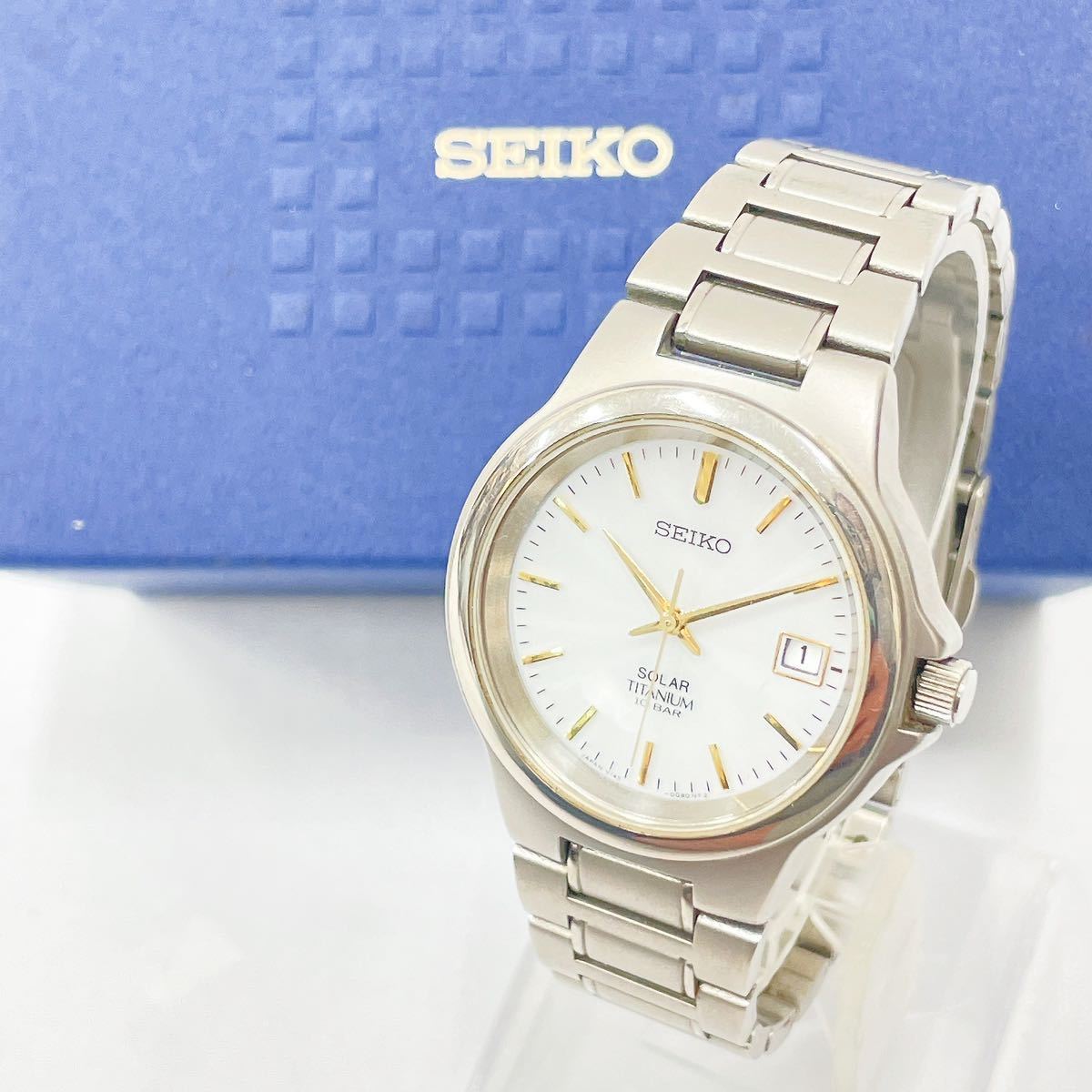 美品 稼働品 SEIKO セイコー メンズ 腕時計 電波ソーラー チタン デイト 稼動品 SEIKO セイコー ソーラー チタン V145-0D60 SOLAR TITANIUM 3針