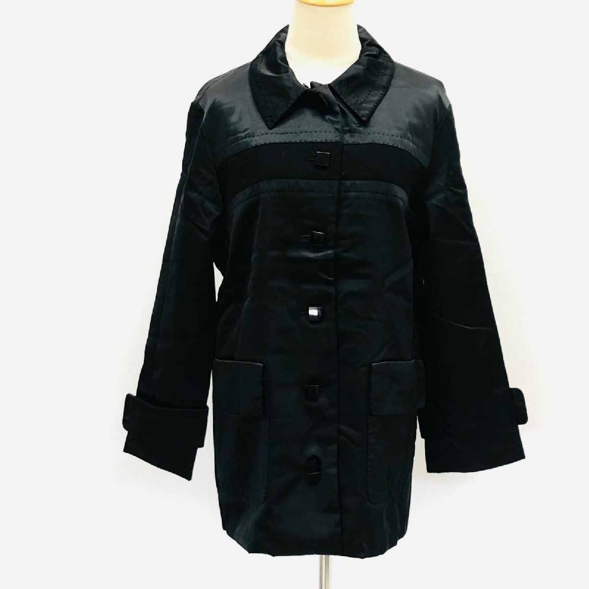ルイヴィトン ステンカラーコート ナイロン×ウール 黒 36 国内正規品