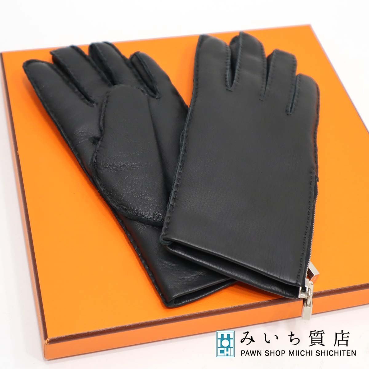 質屋 エルメス HERMES レザー手袋 グローブ 鹿革/ラビット カデナ 