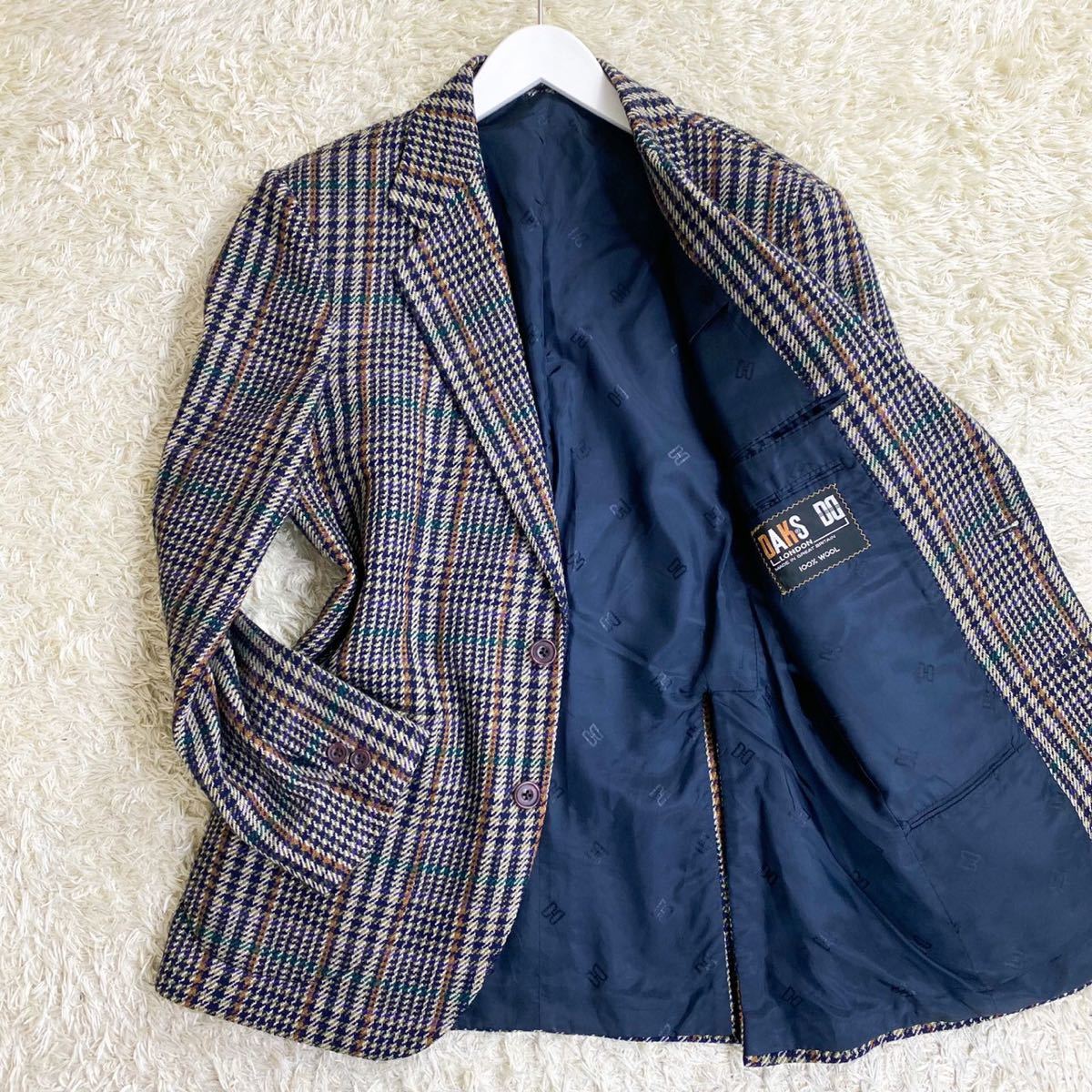 英国調】DAKS シングルジャケット 2B グレンチェック 総裏地 ロゴ 100 