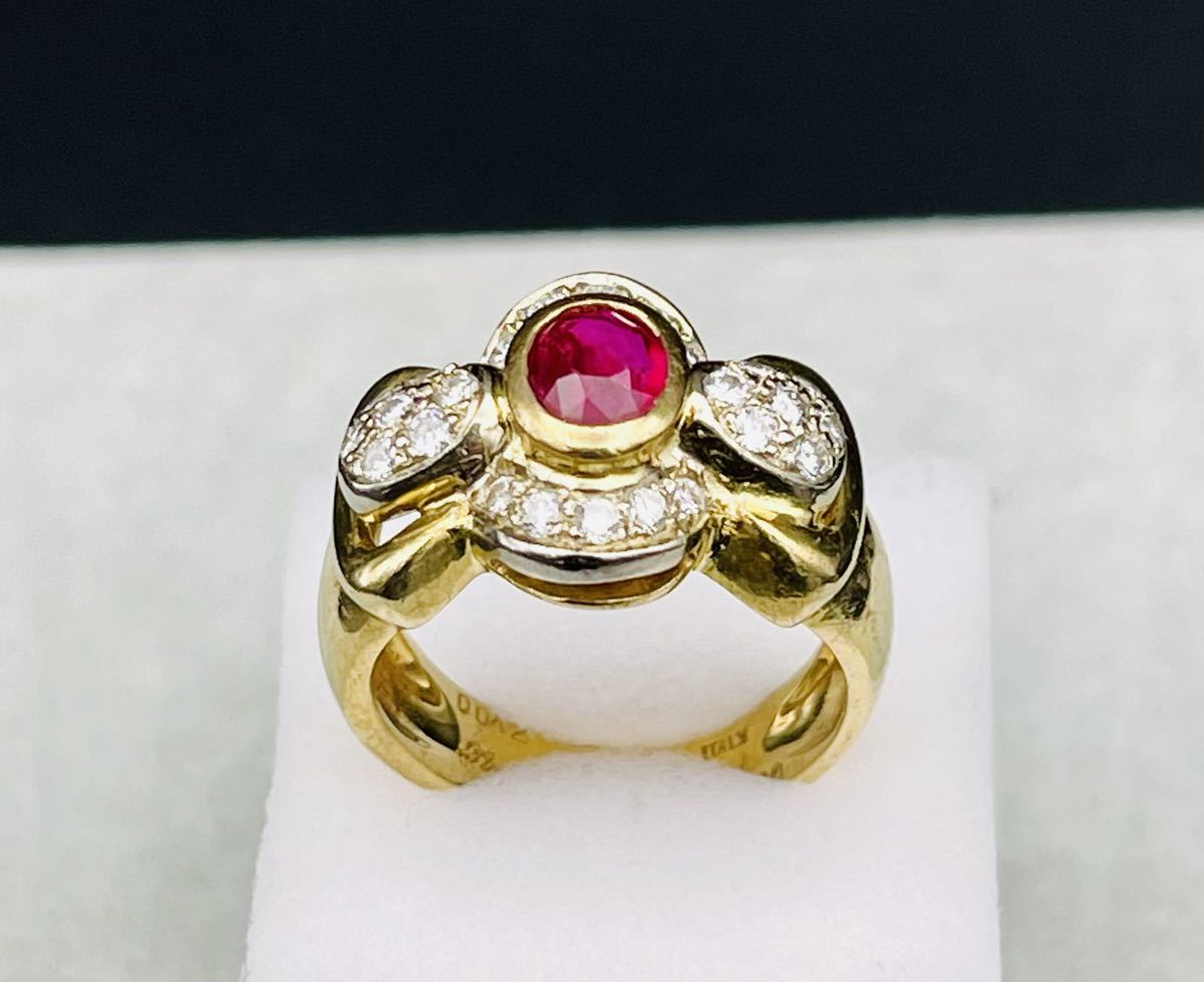 18金 ダイヤ ルビー デザインリング K18 ルビー ダイヤモンド デザインリング 18金 指輪 12号 Y04032