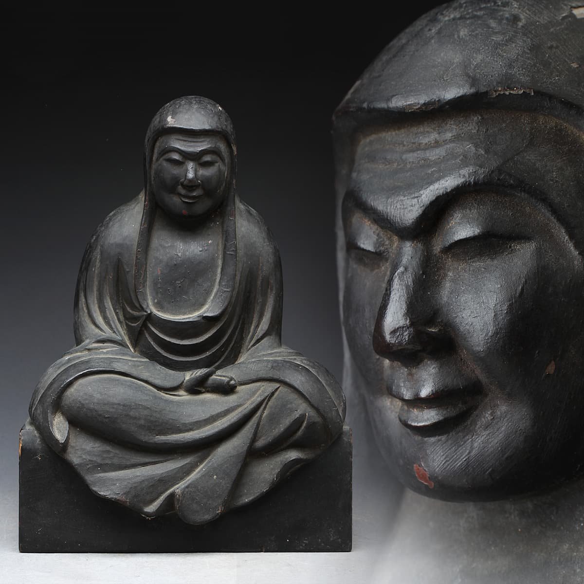 EE315 時代物 木造達磨大師坐像 高23cm 重855g・木彫達磨祖師像・木雕達摩