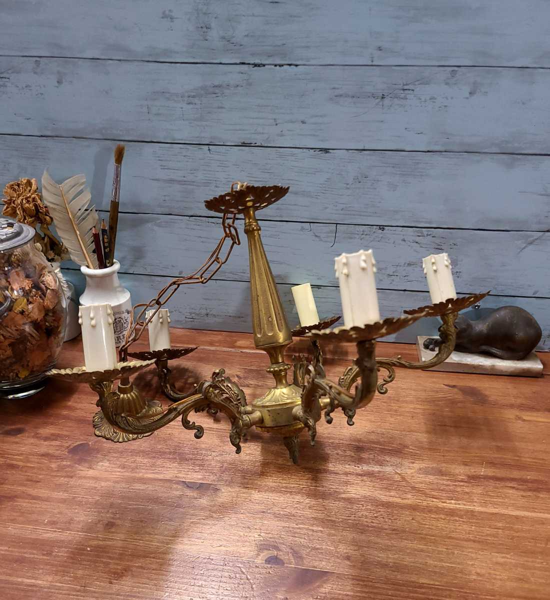 1. フランス アンティーク シャンデリア 3灯 キャンドル ライト 吊り