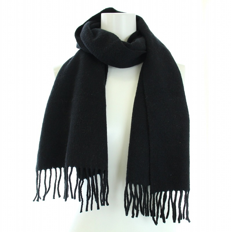 FENDI ブラック ロゴマフラー フリンジ付き フェンディ FENDI マフラー ストール フリンジ ロゴ 黒 ブラック /TK
