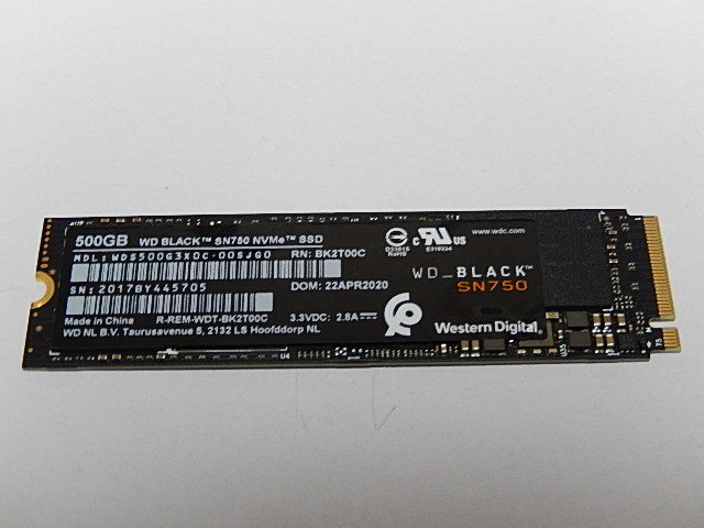 WD BLACK SN750 SSD NVMe M.2 Type2280 Gen3x4 500GB 電源投入回数81回