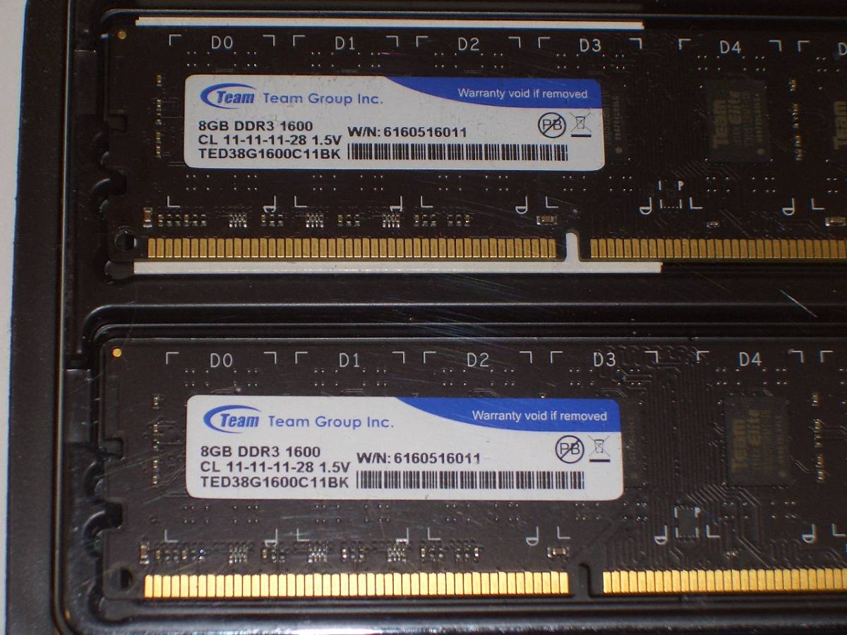 ◆新古品！Team Elite製 PC3-12800 (DDR3-1600) 16GB（8GB×2枚） 動作確認済 即決！②★送料140円！