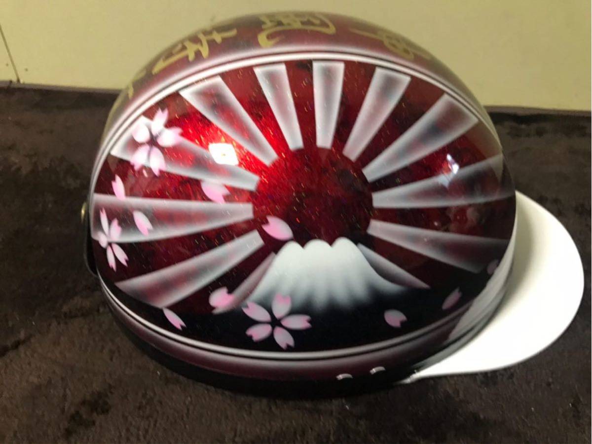 ラメ 青 富士日章 コルク半 ヘルメット アルフィン ロケットカウル 三  