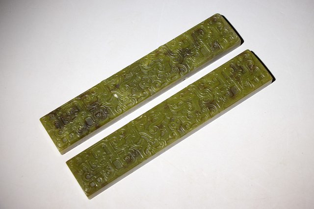 ☆百合☆玉製文鎮　全長約18ｃｍ　（検）古玉彫刻 古代文様彫 唐物 中国美術 古美術品 骨董 古玩