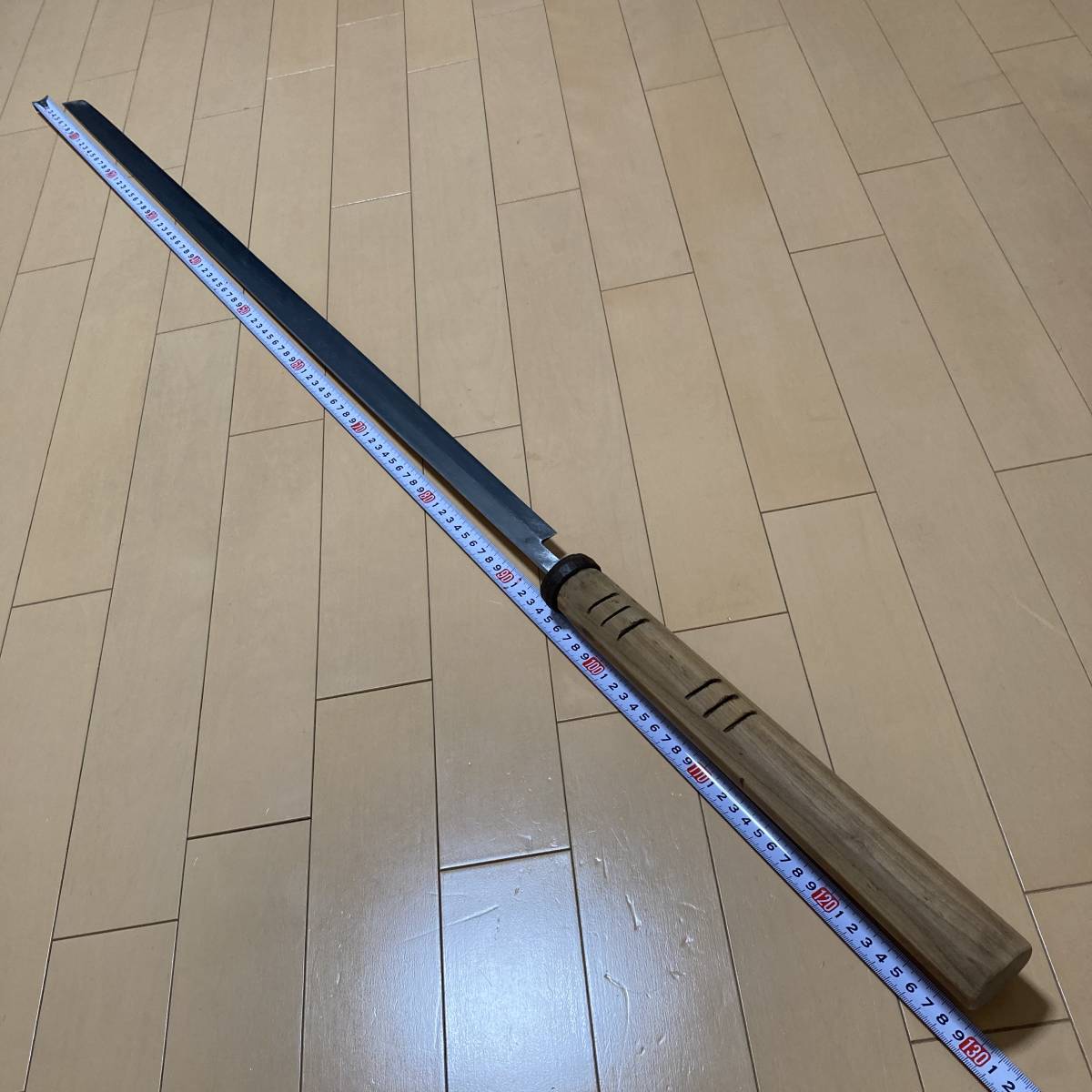越前 義光 別作 マグロ包丁 刃渡り90cm 八角柄 霞焼 全長129cm まぐろ