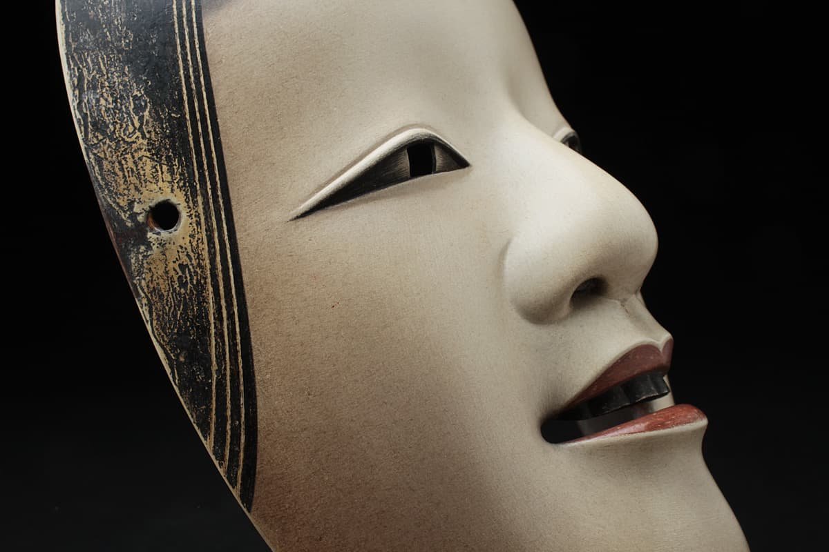 人間国宝 能面師 長澤氏春作『小面』木彫能面 彩色 女面 神楽