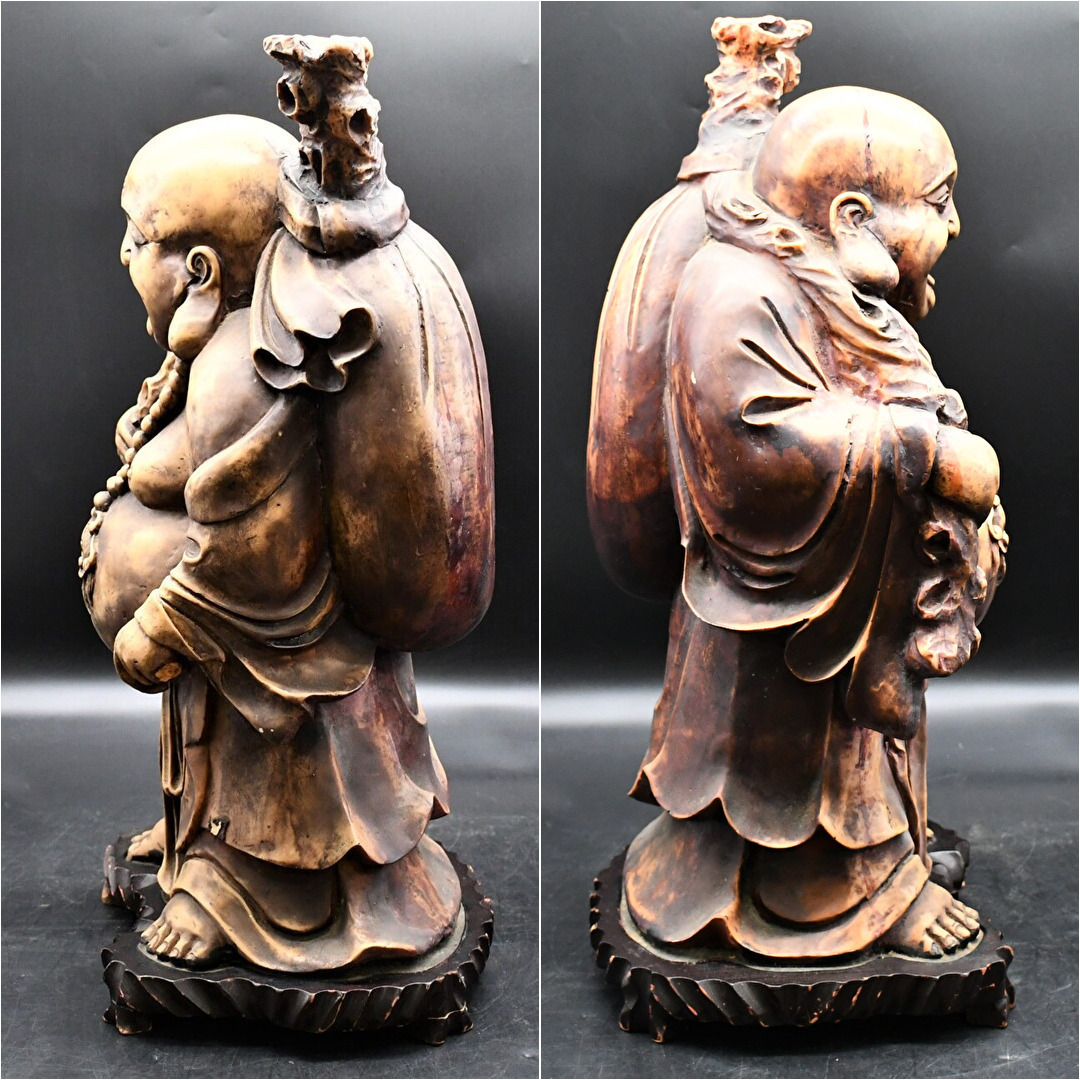 OY3-4【現状品】七福神 黄盆袋 布袋尊像 台座付き｜本体重量約14.72kg