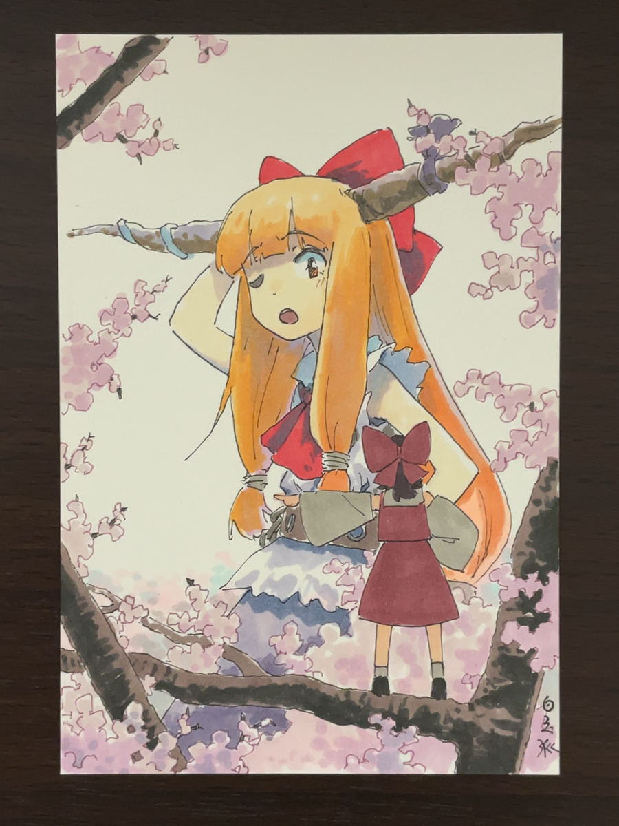 手描きイラスト オリジナル A4サイズ 鬼 女の子 完売鬼の姫と花 鬼