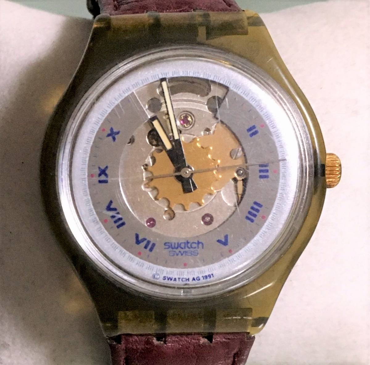 ☆稼動品☆swatch スウォッチ☆自動巻☆スケルトン×シルバーローマン 