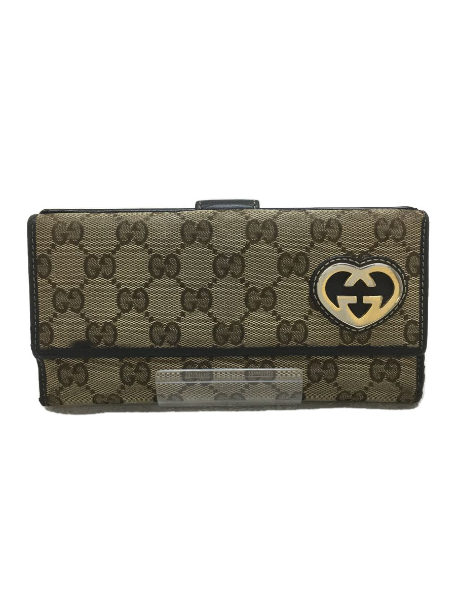 GUCCI◆長サイフ_ラブリー_GGキャンバス/キャンバス/BEG
