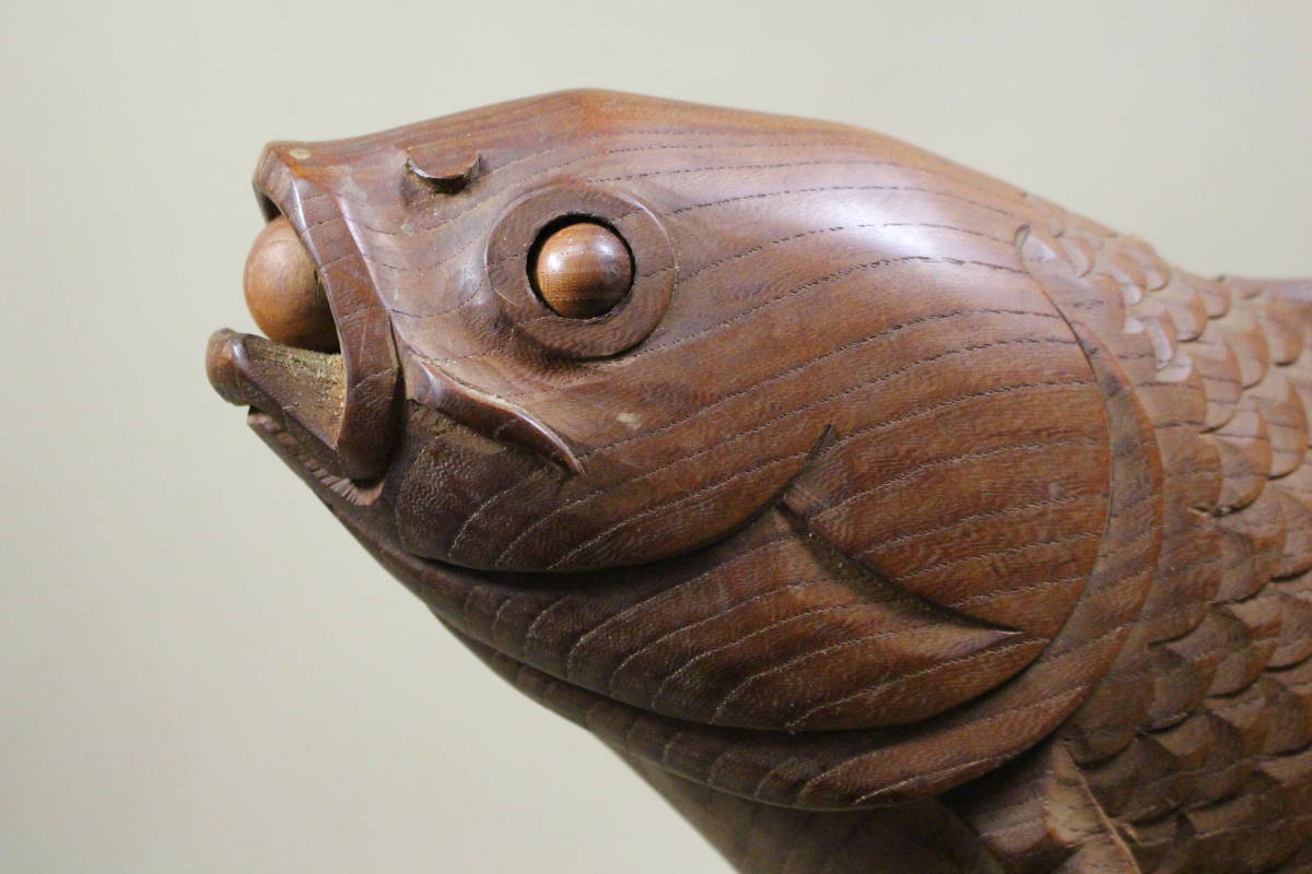 凛】 ☆時代 木彫 特大 鯉の横木 自在鉤 59,5cm☆(木工、竹工芸)｜売買