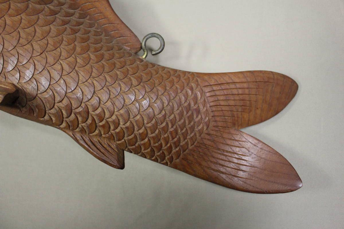 凛】 ☆時代 木彫 特大 鯉の横木 自在鉤 59,5cm☆(木工、竹工芸)｜売買