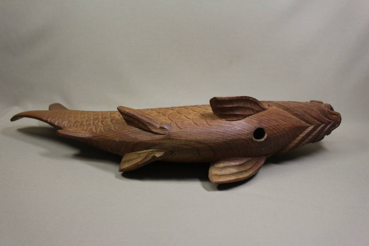 凛】 ☆時代 木彫 特大 鯉の横木 自在鉤 59,5cm☆(木工、竹工芸)｜売買