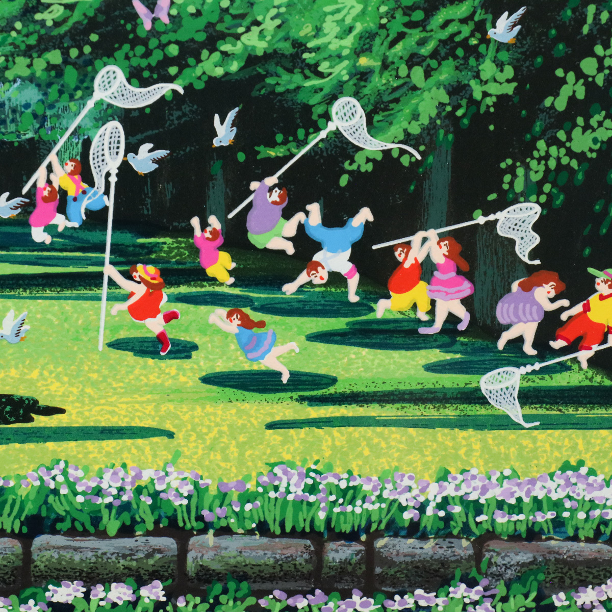 宙】真作保証 ヒロ・ヤマガタ HIRO YAMAGATA「森の蝶々」シルク