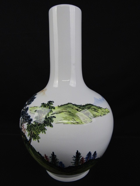 ◇時代物 台湾 中華陶瓷 一帆風順 山水楼閣 色絵 花瓶 高さ45cm