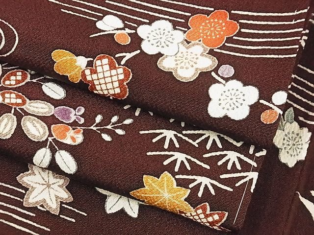 着物屋ほのか□上質な小紋 流水草花文 鬼しぼ縮緬 逸品 ip0004