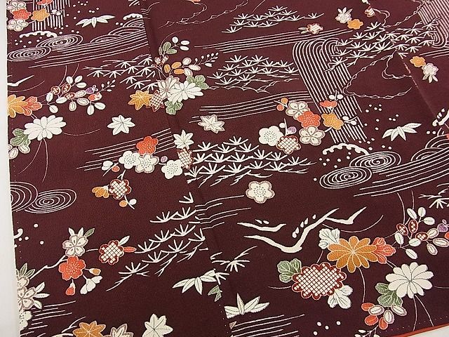 着物屋ほのか□上質な小紋 流水草花文 鬼しぼ縮緬 逸品 ip0004