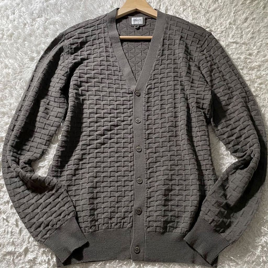 極美品/Lサイズ●アルマーニ コレツィオーニ ニット カーディガン ジャケット ARMANI COLLEZIONI 春スプリング シルク混 ワッフル生地 3D