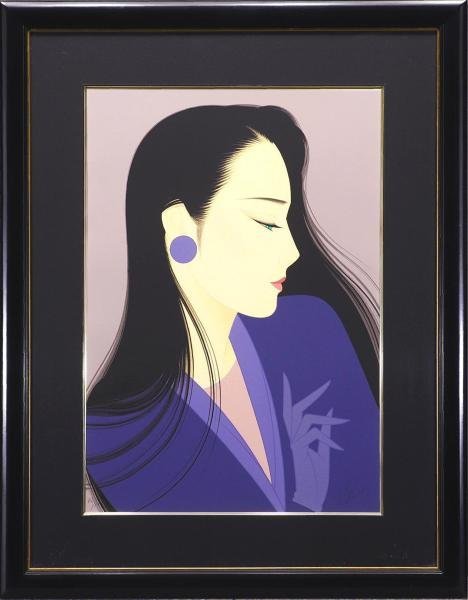 真作】【WISH】鶴田一郎「紫の想い」シルクスクリーン 約10号 直筆