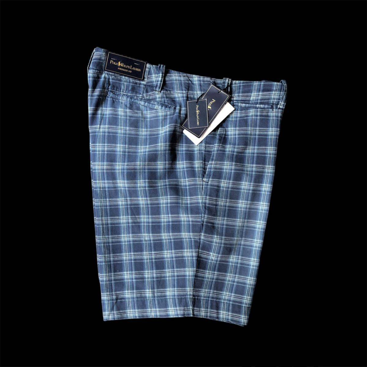 未使用 Polo Ralph Lauren Indigo Dyed Plaid Short Pants Shorts ポロ