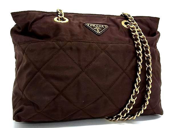 1円 PRADA プラダ テスートナイロン キルティング チェーン トート