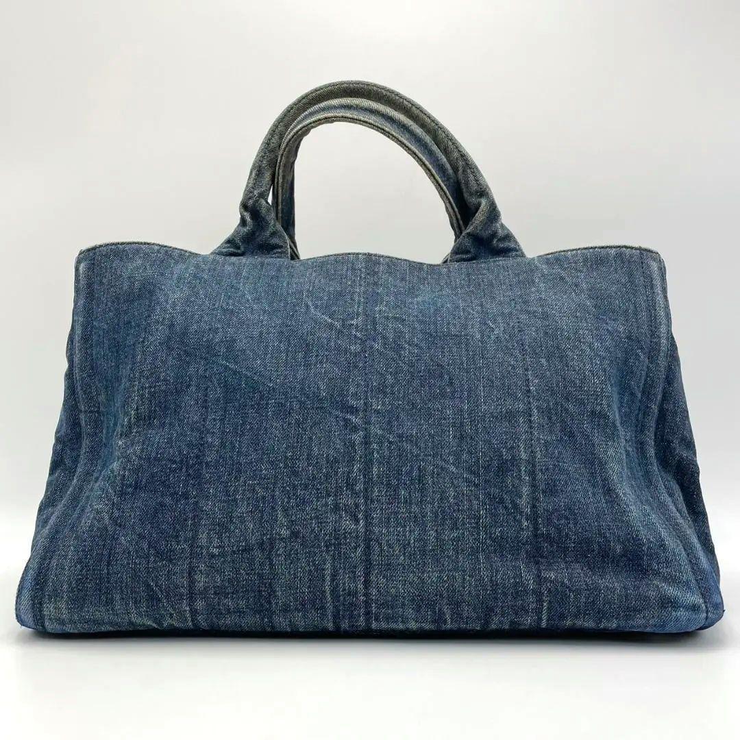 極美品】プラダ PRADA カナパデニム トートバッグ ビジュー スタッズ 