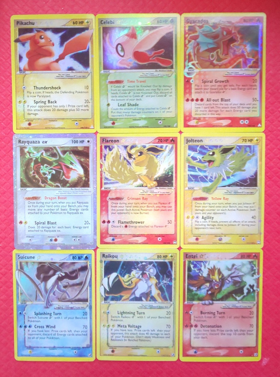 ポケモンカード　ピカチュウ セレビィ ギャラドス レックウザ スイクン エンテイ pikachu Rayquaza ex pokmon trading card 海外版 英語