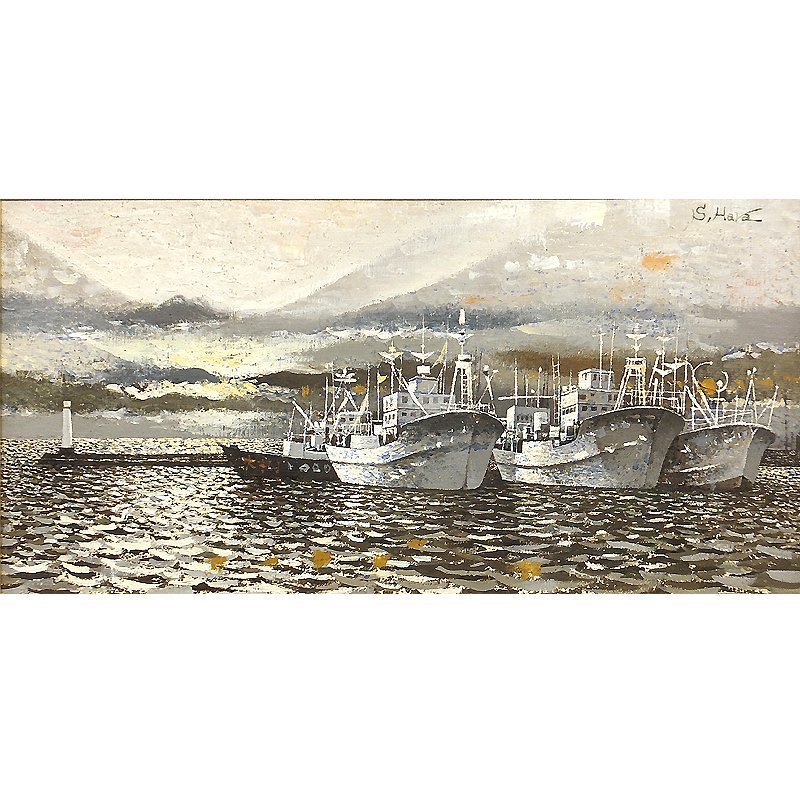 GLC】原三郎 「銚子港の夜明け」 油彩10号 日仏展大賞受賞 新協美術
