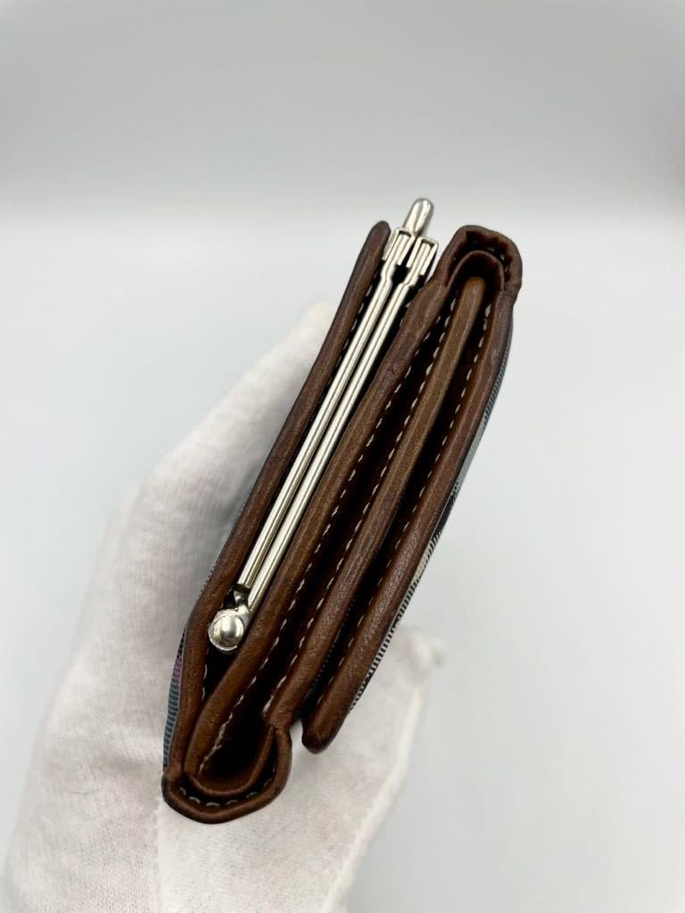 バーバリー　ブルーレーベル　二つ折り財布　ダークブラウン× チェック　小銭入れ付き　美品　レディース　三つ折り財布　コインケース