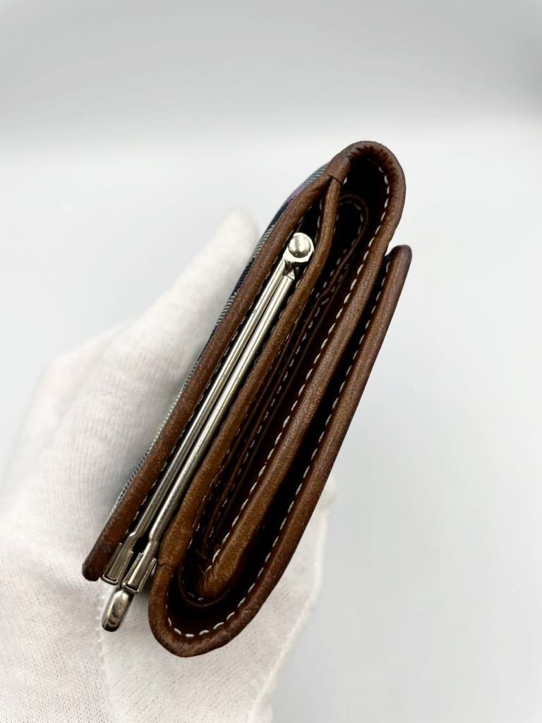 バーバリー　ブルーレーベル　二つ折り財布　ダークブラウン× チェック　小銭入れ付き　美品　レディース　三つ折り財布　コインケース