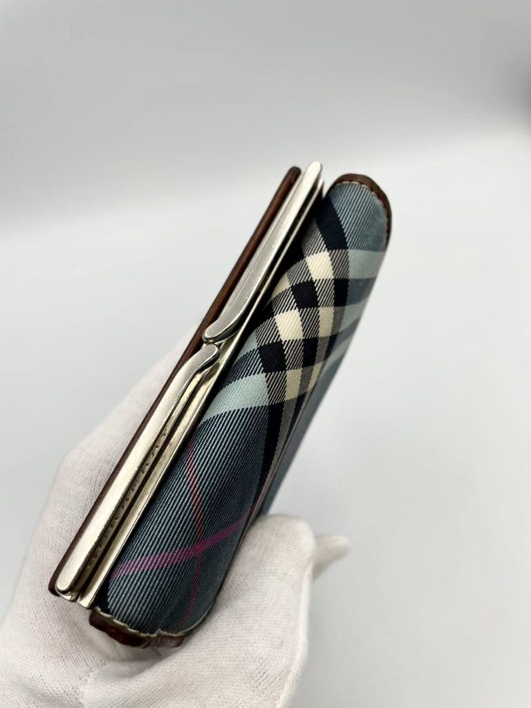 バーバリー　ブルーレーベル　二つ折り財布　ダークブラウン× チェック　小銭入れ付き　美品　レディース　三つ折り財布　コインケース