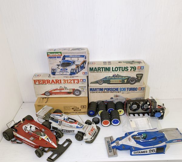 ●14E9【送140】1円～ タミヤ 電動RC ウィリアムズFW-12C ルノー ポルシェ フェラーリ スペアボディ 他ジャンクまとめ タイヤ ラジコン