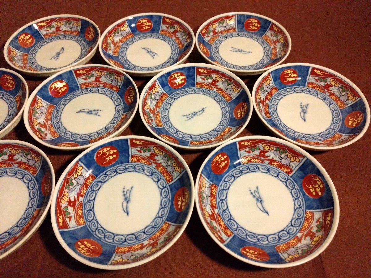 古伊万里 伊万里 色絵 金彩 豆皿 菓子皿 アンティーク伊万里 10客 古