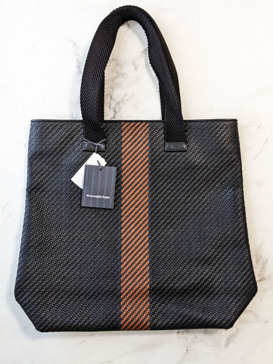 30万 美品 エルメネジルドゼニア PELLETESSUTA 黒 レザー トート バッグ / Ermenegildo Zegna ビジネスバッグ 