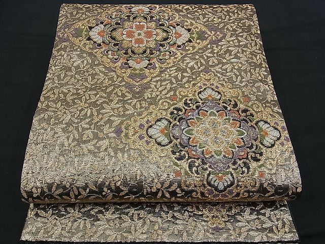 V1400 ○高級 正絹 彩匠 六通 袋帯 華文 花文 平和屋-こころ店