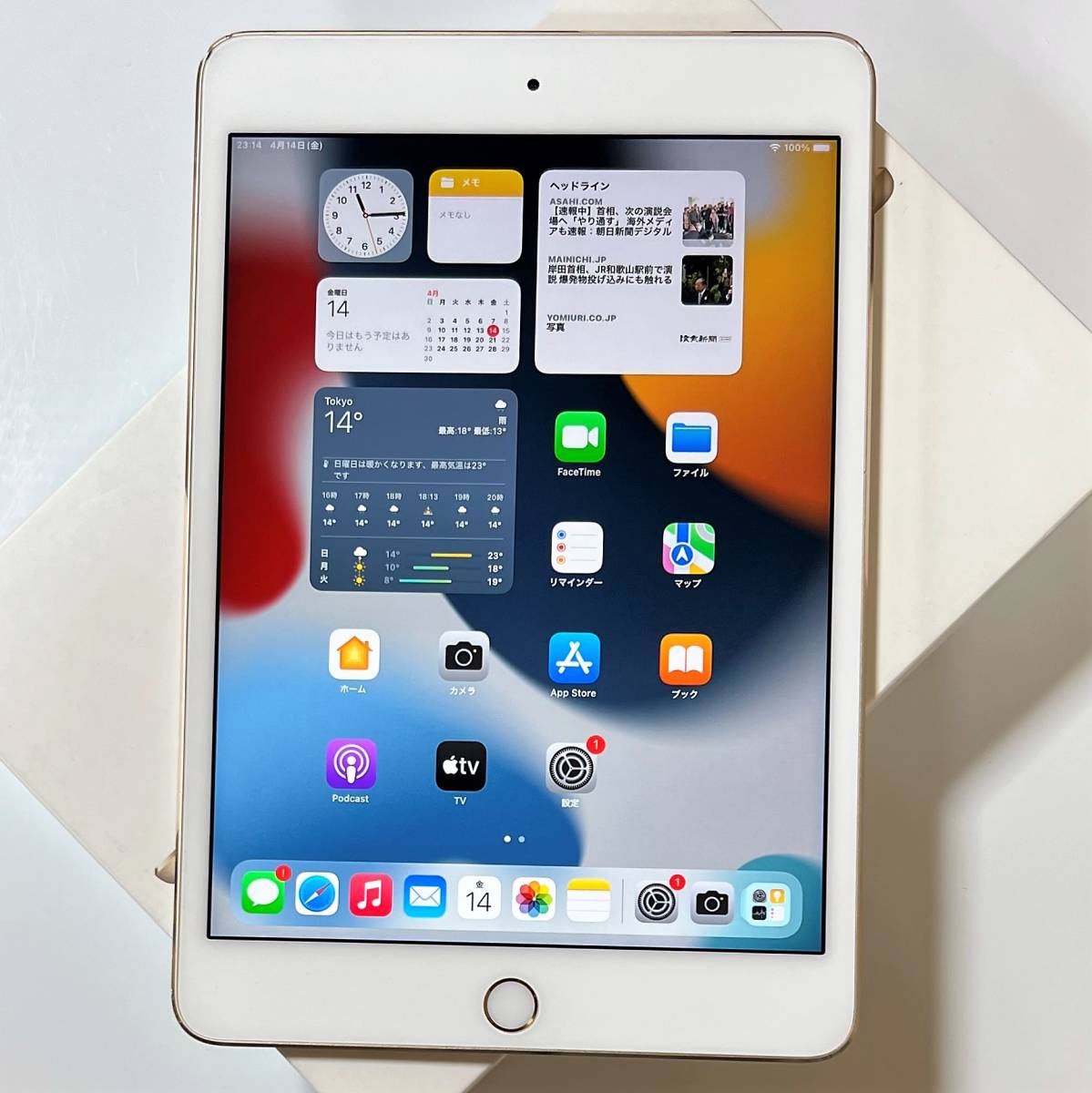 Apple iPad mini 4 ゴールド 128GB MK9Q2J/A Wi-Fiモデル iOS15.7.3 