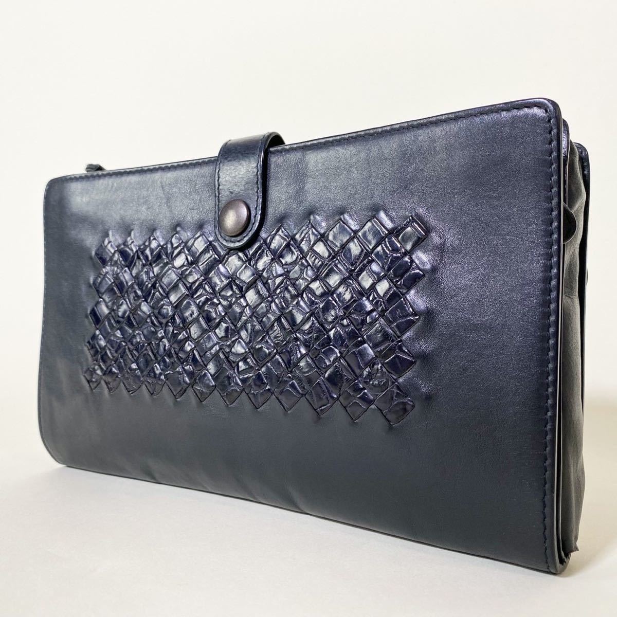 ボッテガヴェネタ 【最高峰】 BOTTEGA VENETAリアルクロコ 鰐革 エキゾチック クラッチバッグ トラベル イントレチャート ブラック メンズ
