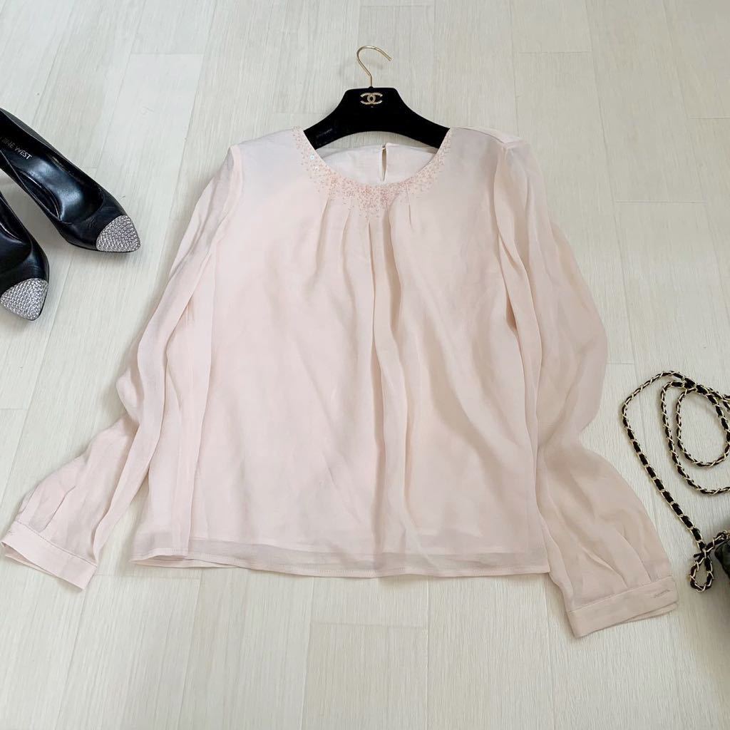 ROCHAS ロシャス　シルク　13号　大きいサイズ　ブラウス　クリーニング済み　シルクブラウス　ビーズ刺繍