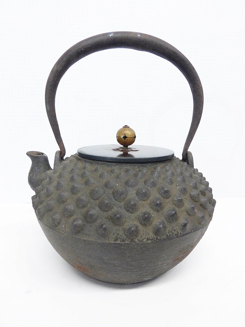 鉄瓶 煎茶道具 銅蓋 煎茶道具 虫喰い細工 古作鉄瓶 銅蓋