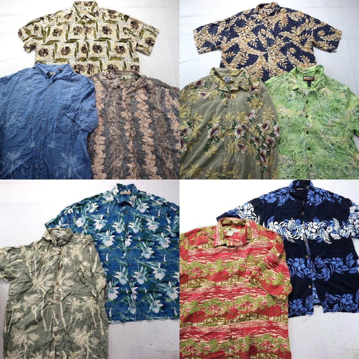 ◎レーヨン混 半袖アロハシャツ set ハイビスカス 他 (メンズXL) 10枚セット まとめ売り 古着卸 1円スタート 最落なし MM9778