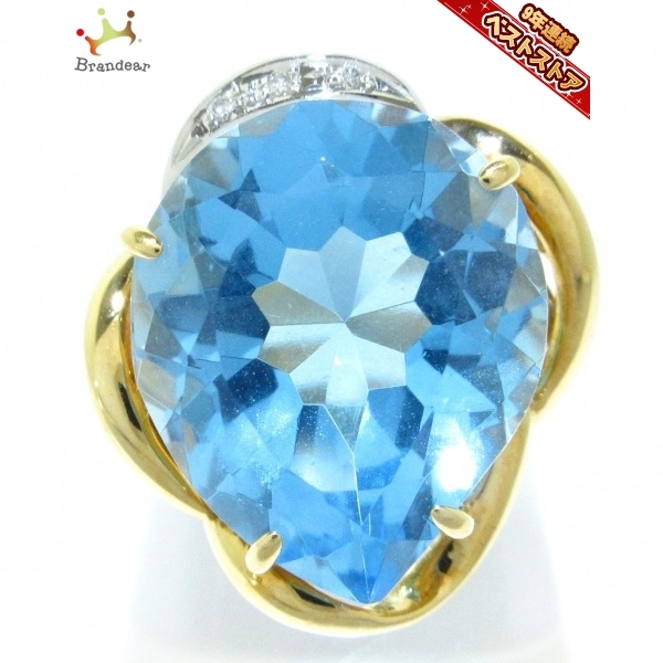 ノーブランド リング K18YG×Pt900×ダイヤモンド×カラーストーン ブルー 総重量:9.1g/002刻印 美品 アクセサリー（指）